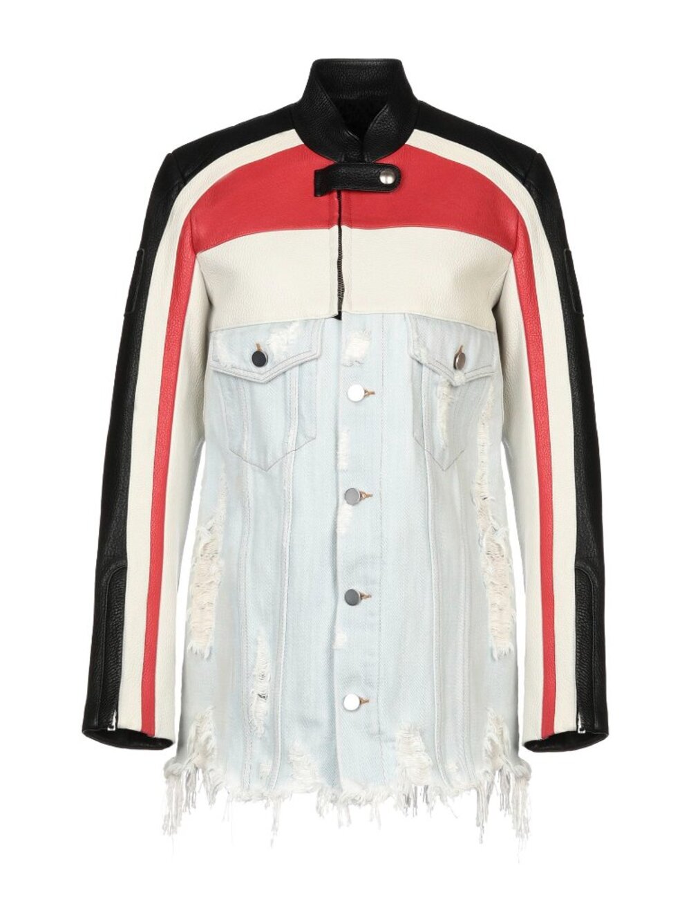 Alexander Wang Striped Leather and Distressed Denim Jacket